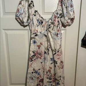 Bailey Blue Floral Midi‎ Dress with Puff Sleeves